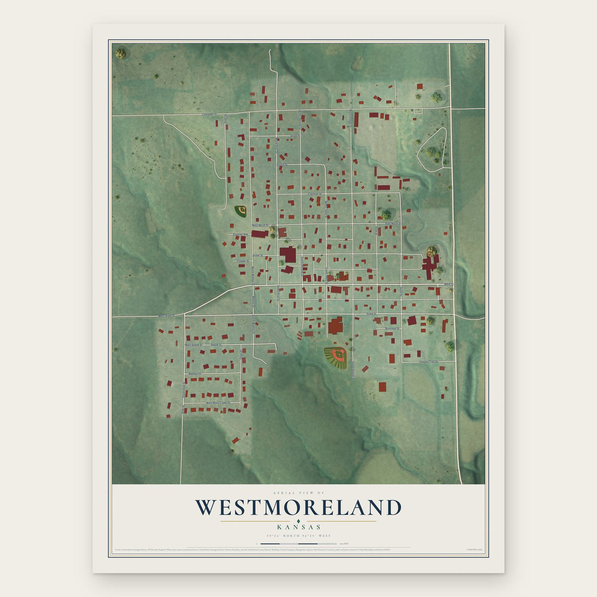 Westmoreland, Kansas map print, the full design