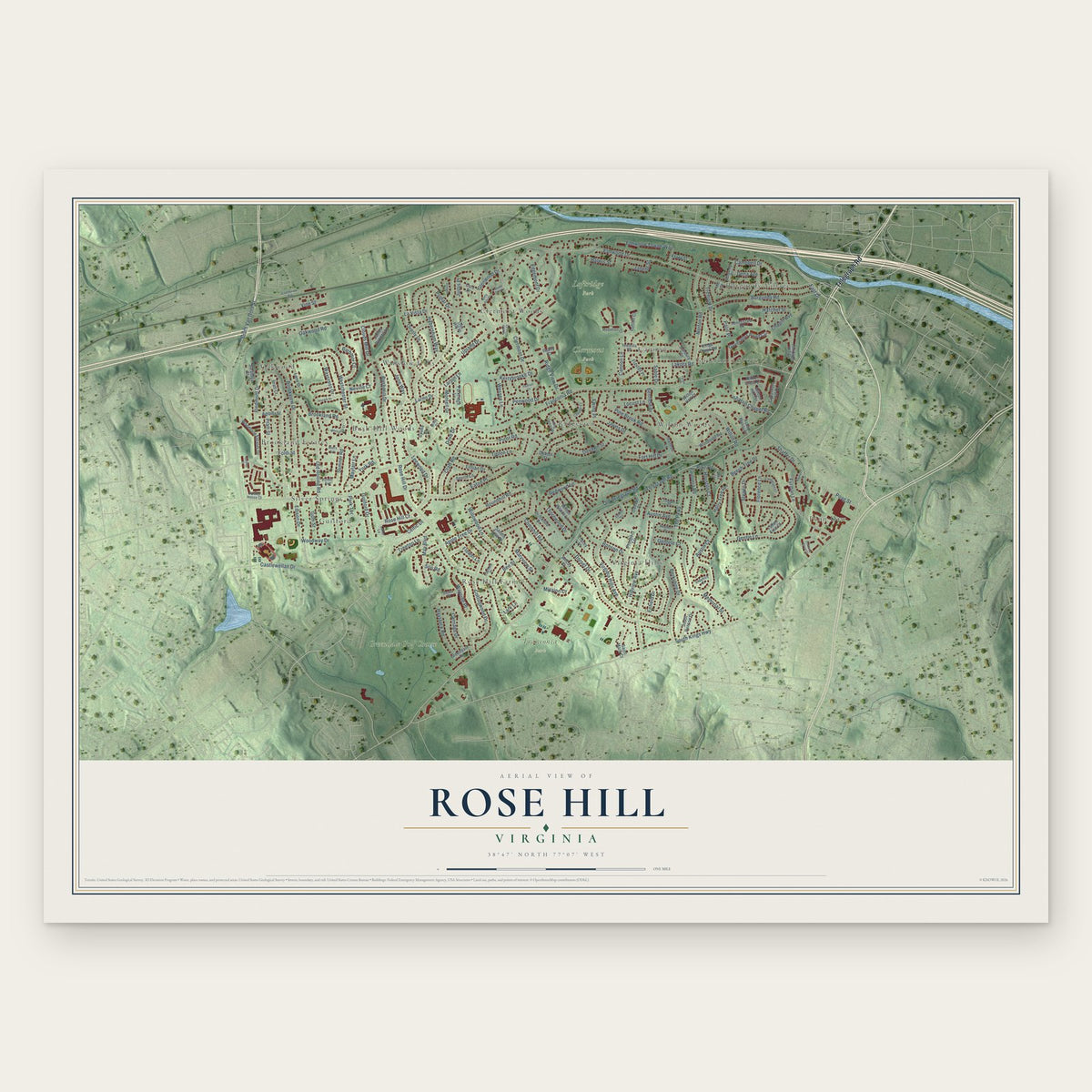 Rose Hill, Virginia map print, the full design