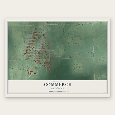 Commerce, Oklahoma map print, the full design