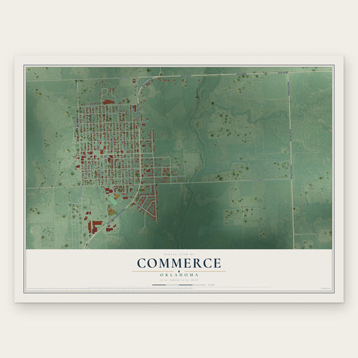 Commerce, Oklahoma map print, the full design