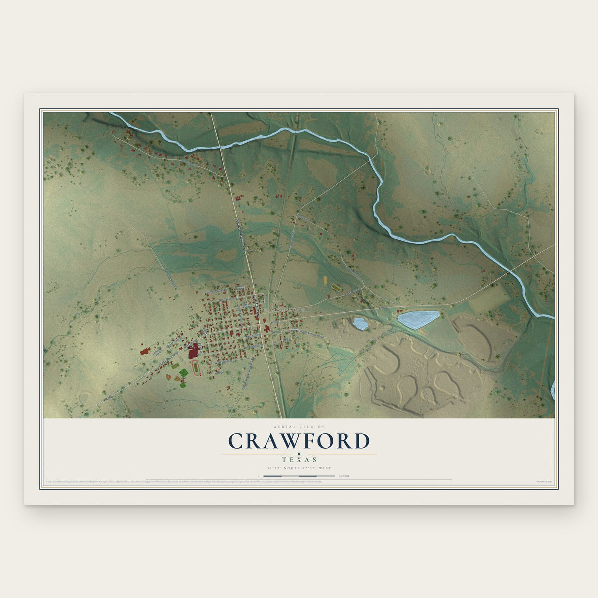 Crawford, Texas map print, the full design