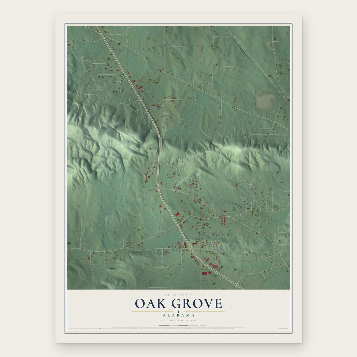 Oak Grove, Alabama map print, the full design