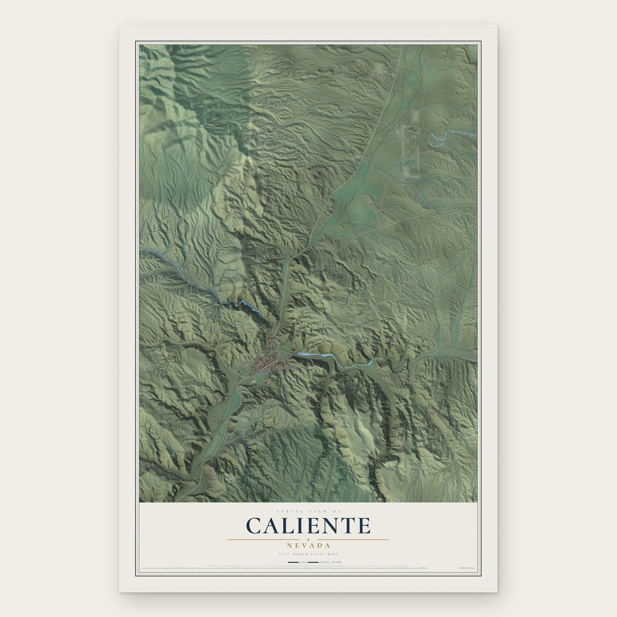 Caliente, Nevada map print, the full design