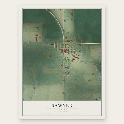 Sawyer, Kansas map print, the full design