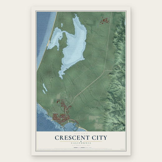 Crescent City, California map print, the full design