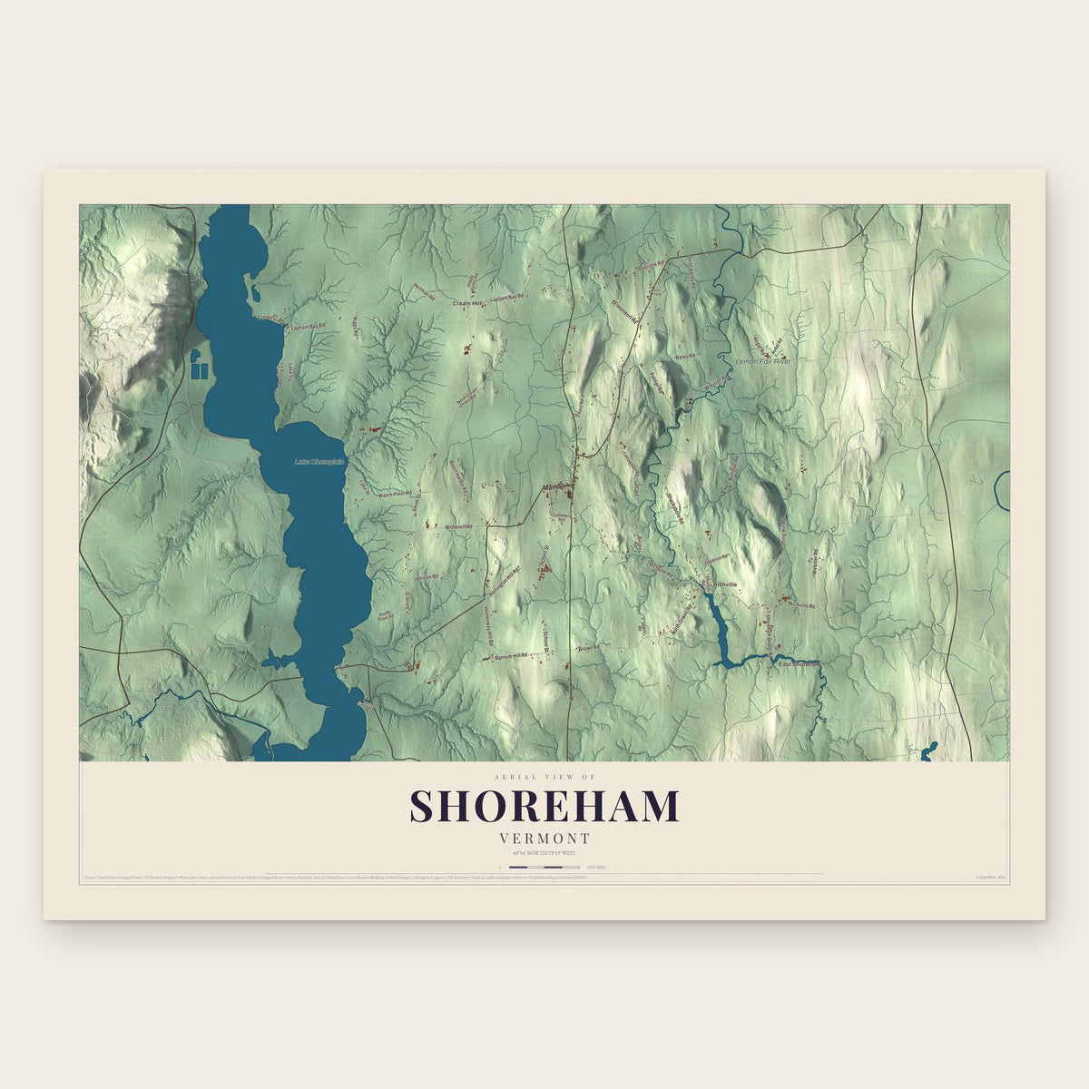 Shoreham, Vermont map print, the full design