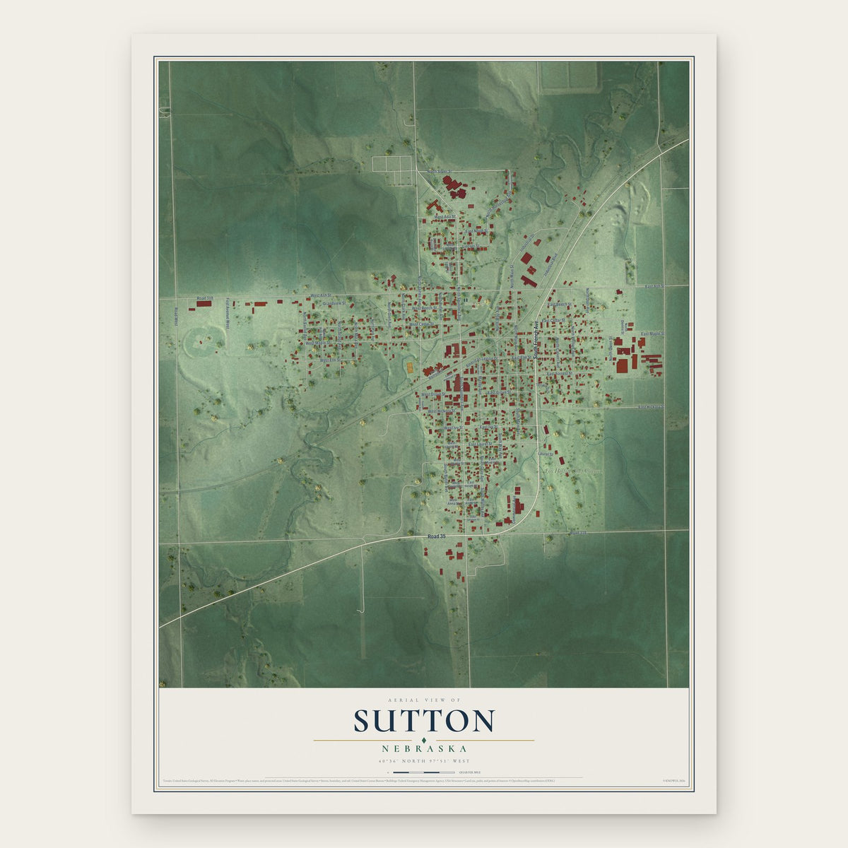 Sutton, Nebraska map print, the full design