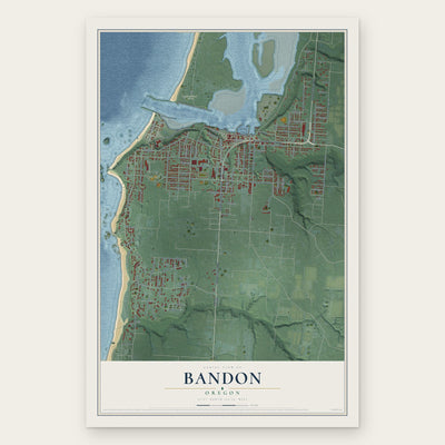 Bandon, Oregon map print, the full design