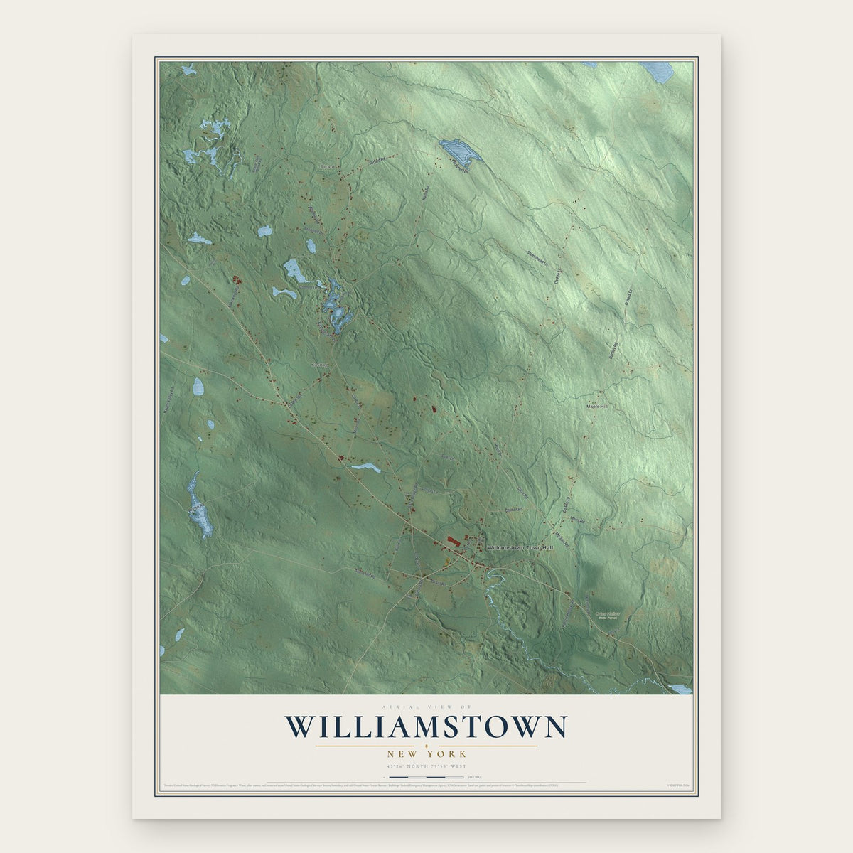 Williamstown, New York map print, the full design