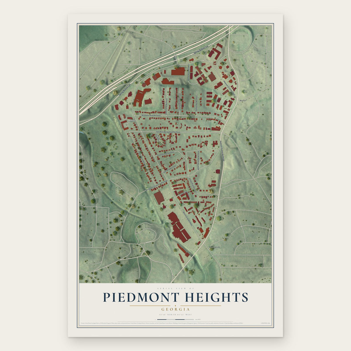 Piedmont Heights, Georgia map print, the full design