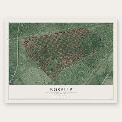 Roselle, New Jersey map print, the full design