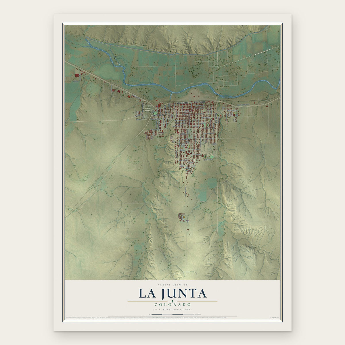 La Junta, Colorado map print, the full design