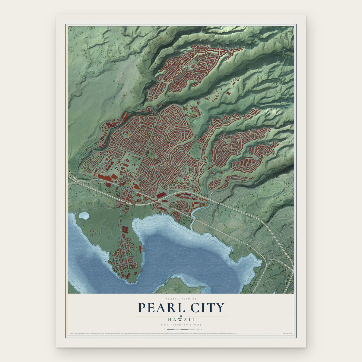 Pearl City, Hawaii map print, the full design