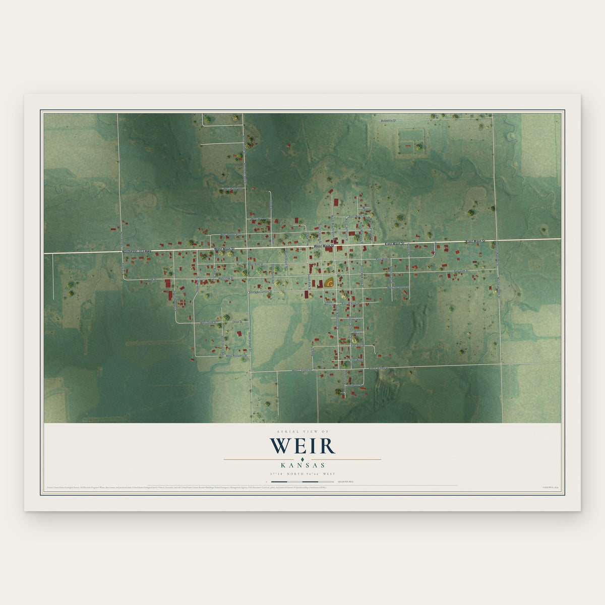 Weir, Kansas map print, the full design