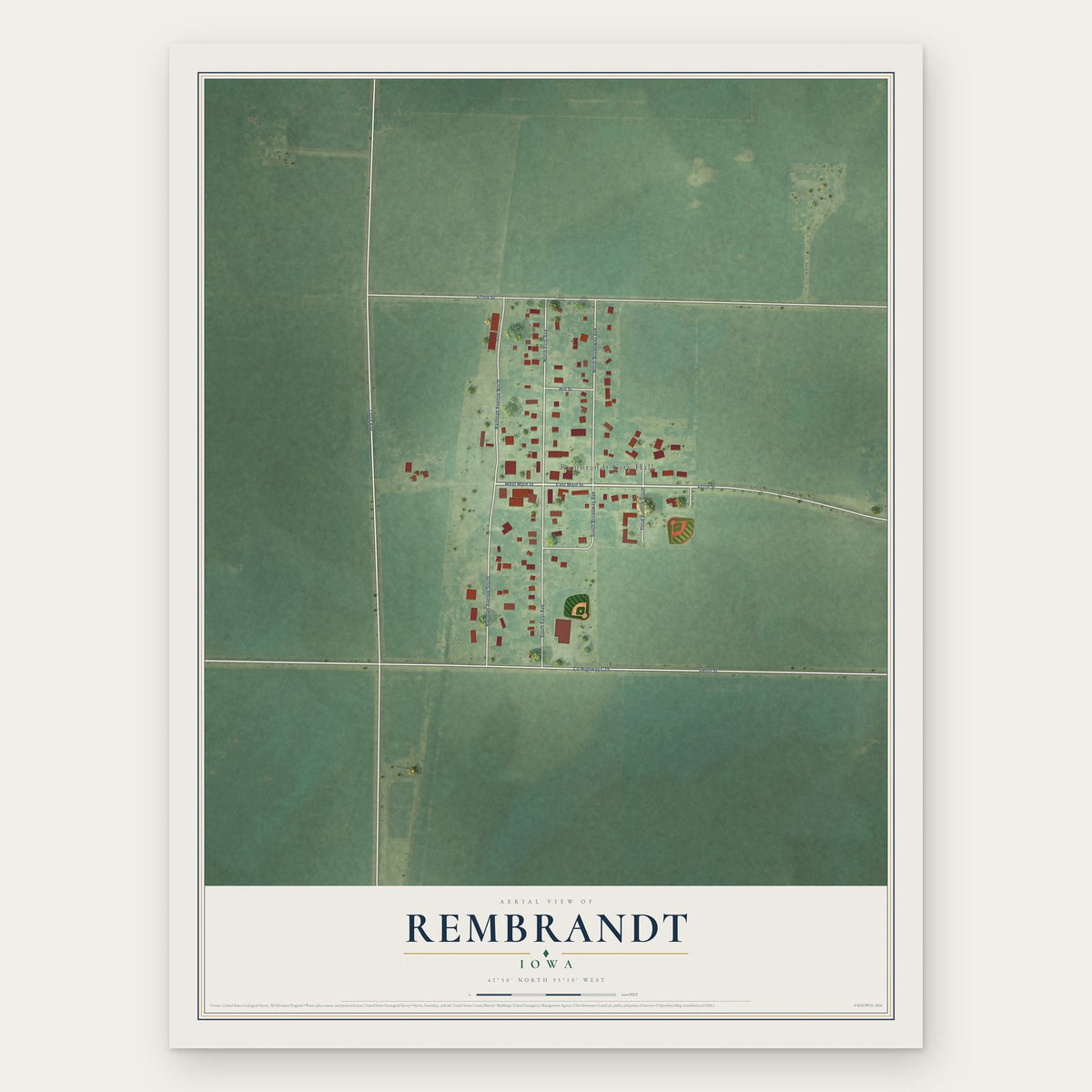 Rembrandt, Iowa map print, the full design