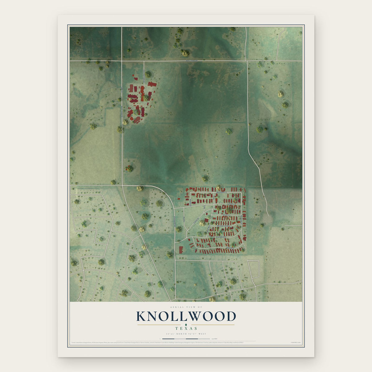 Knollwood, Texas map print, the full design