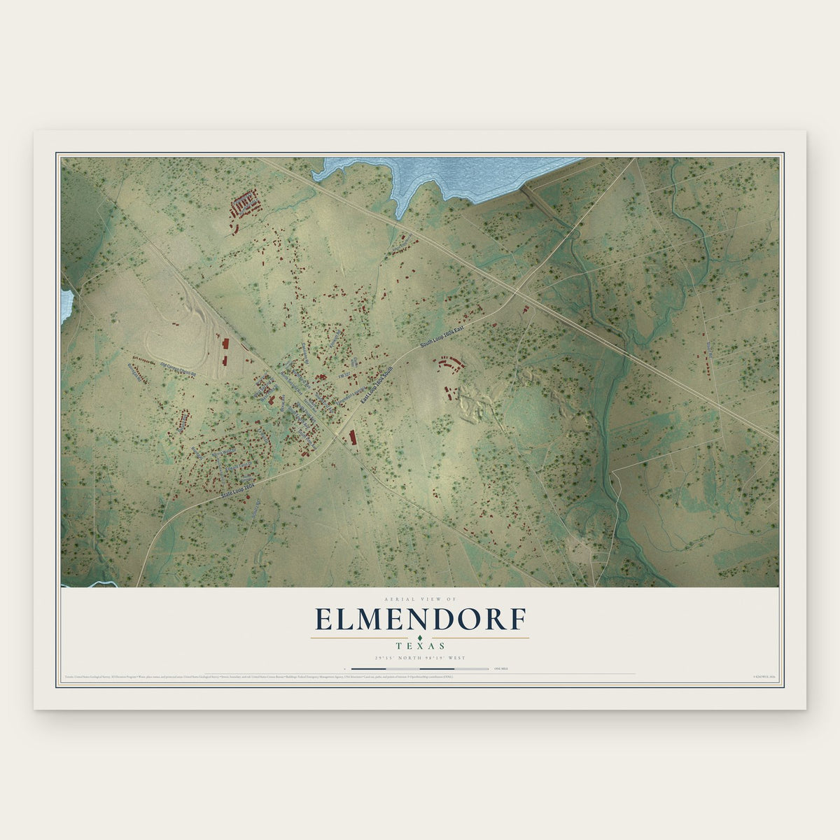 Elmendorf, Texas map print, the full design