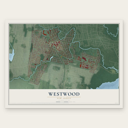 Westwood, New Jersey map print, the full design