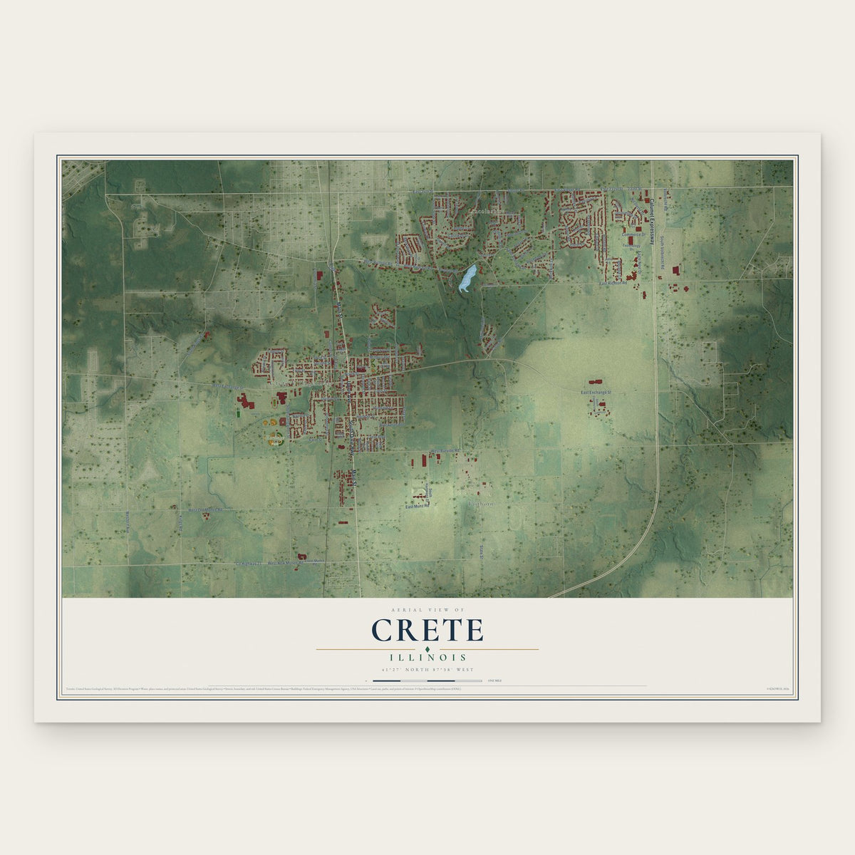 Crete, Illinois map print, the full design
