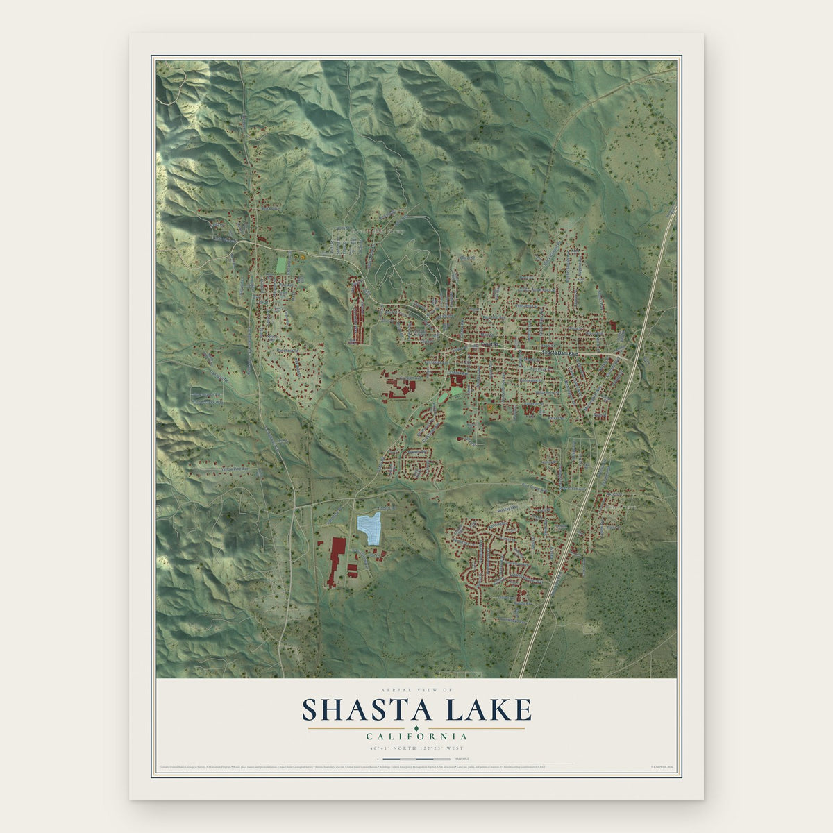 Shasta Lake, California map print, the full design