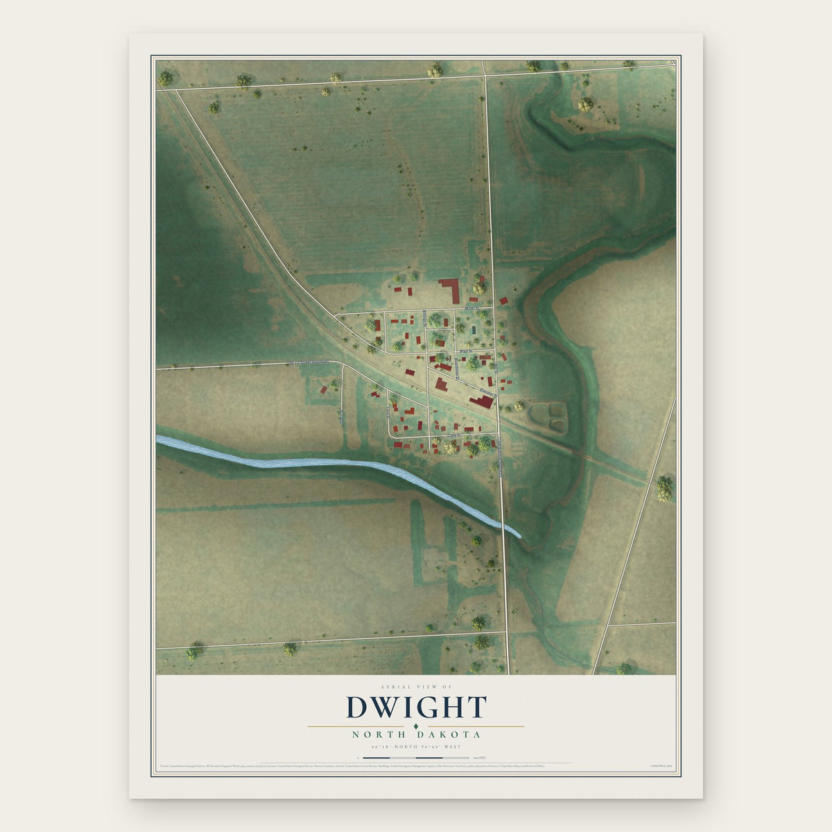 Dwight, North Dakota map print, the full design