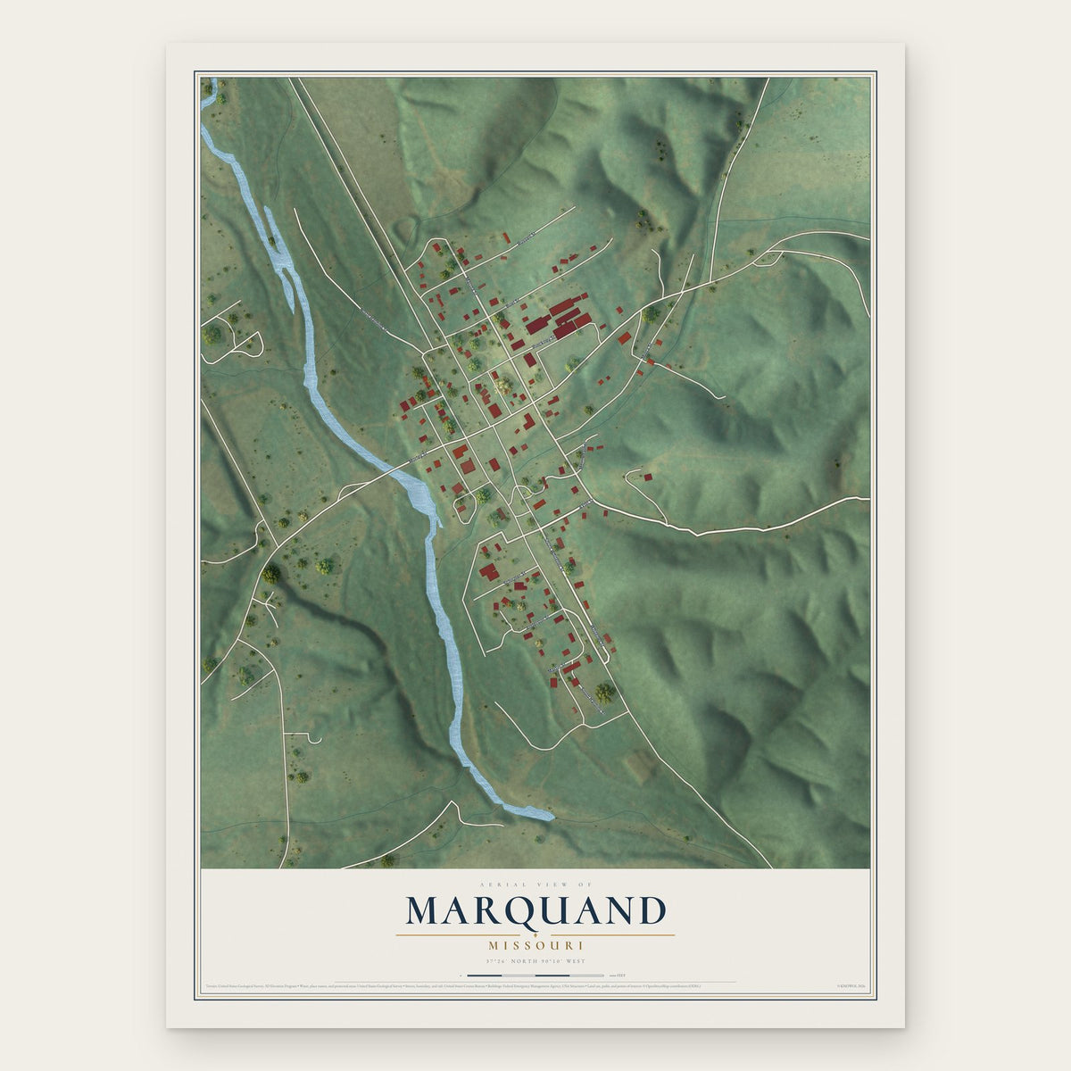 Marquand, Missouri map print, the full design