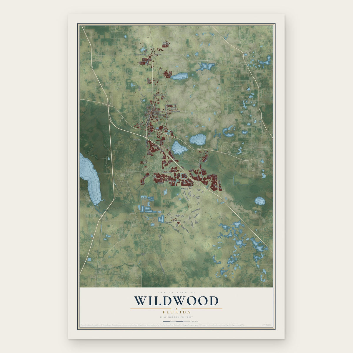 Wildwood, Florida map print, the full design