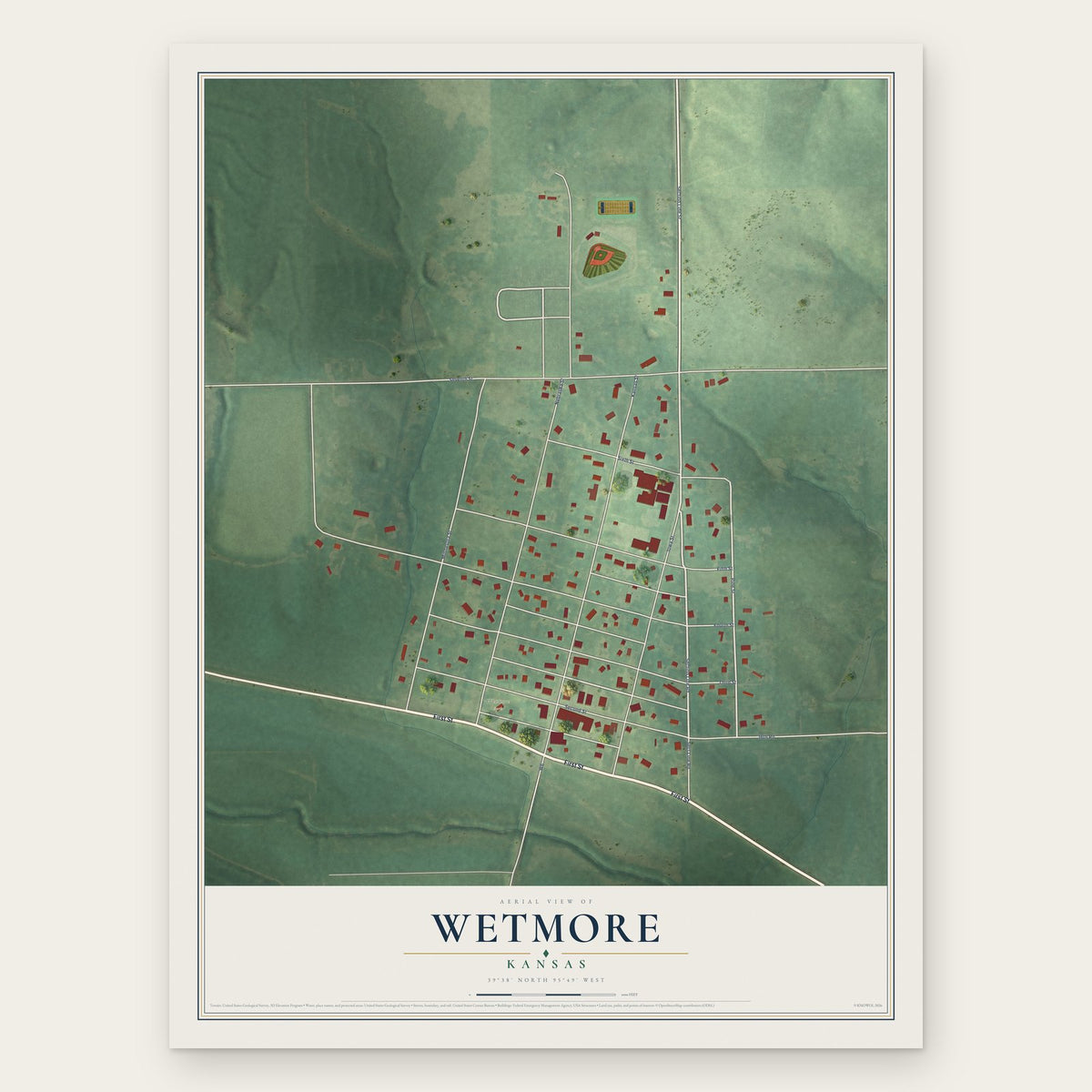 Wetmore, Kansas map print, the full design