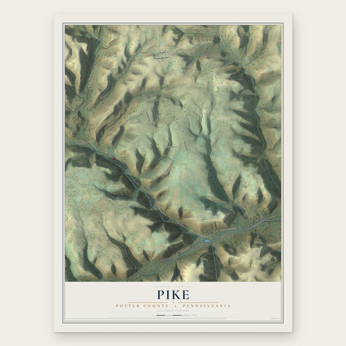 Pike, Potter County, Pennsylvania map print, the full design