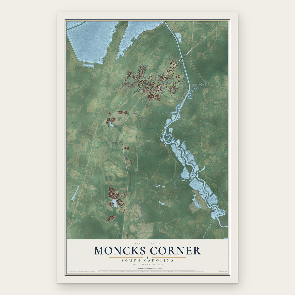 Moncks Corner, South Carolina map print, the full design