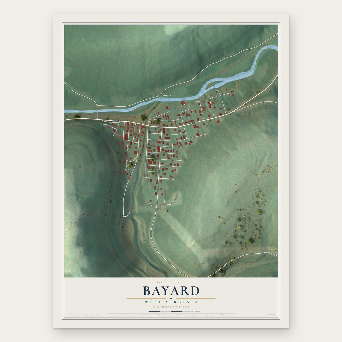 Bayard, West Virginia map print, the full design