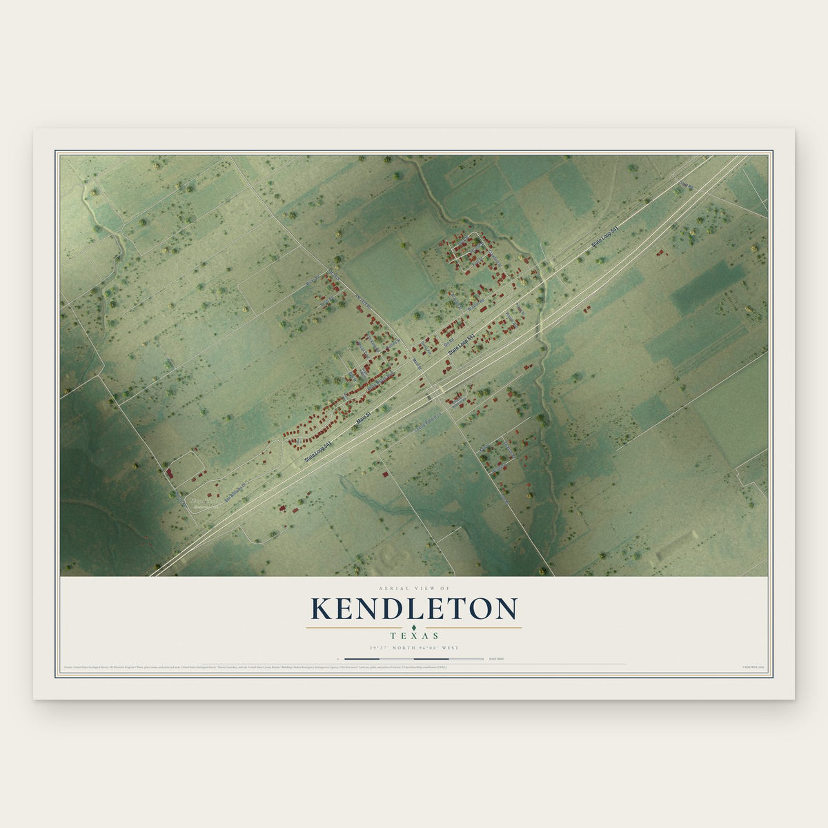 Kendleton, Texas map print, the full design