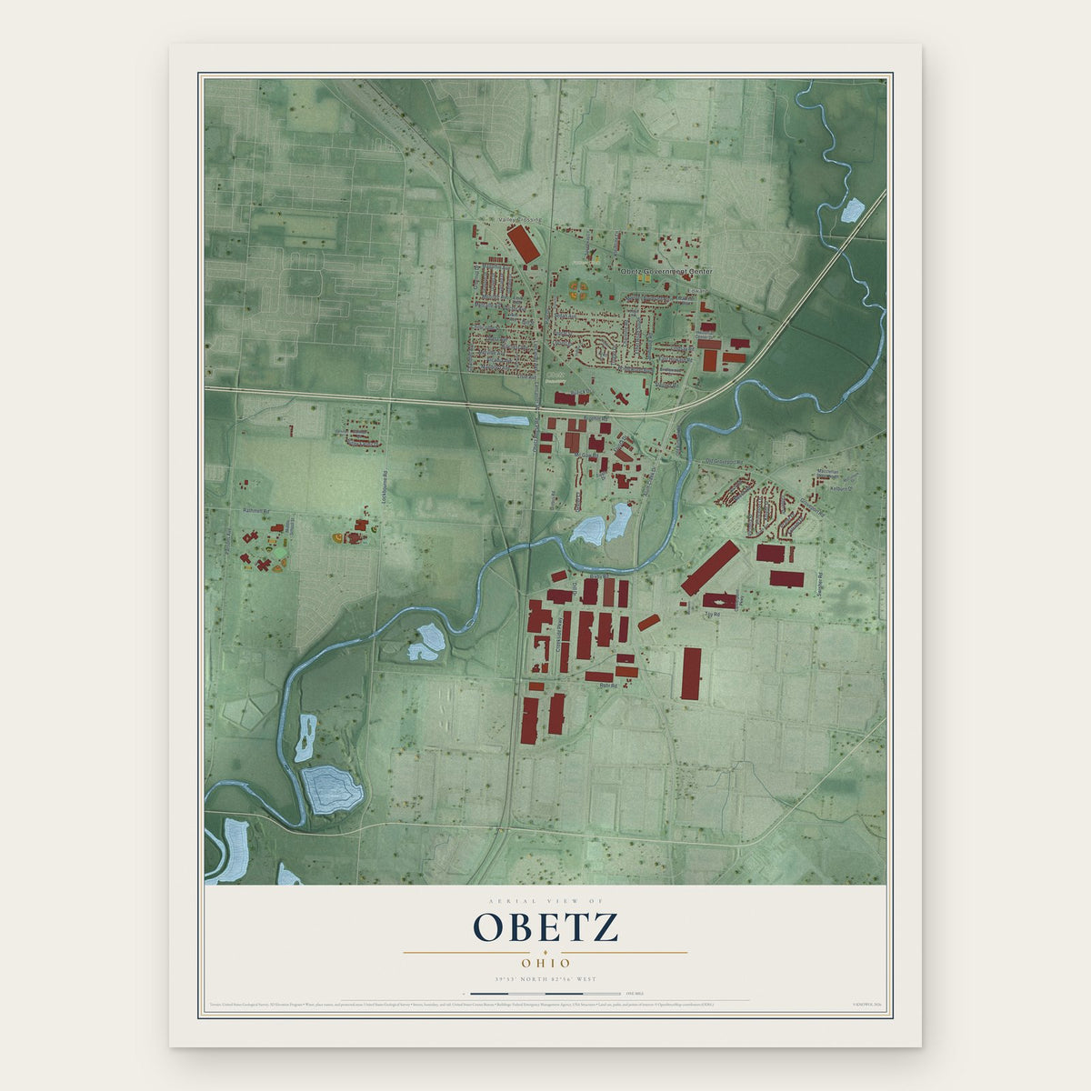 Obetz, Ohio map print, the full design
