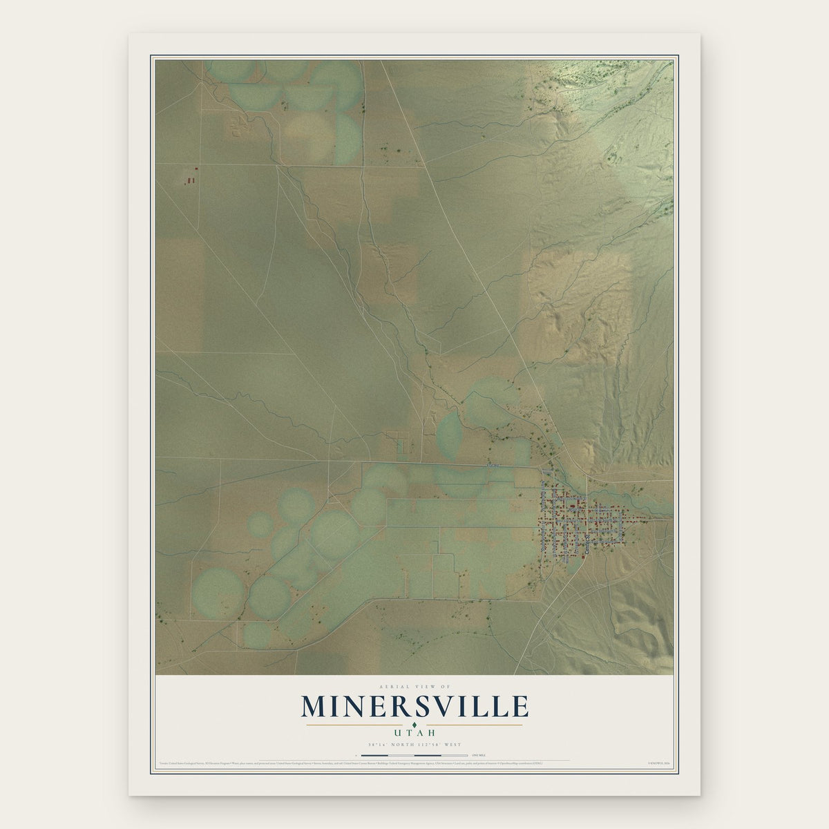 Minersville, Utah map print, the full design