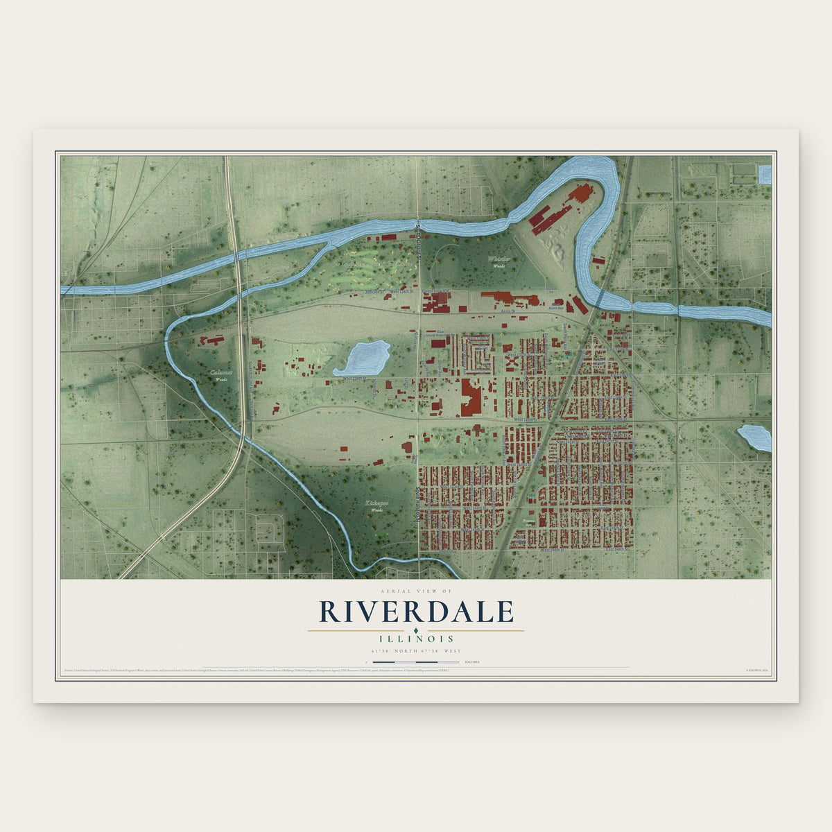 Riverdale, Illinois map print, the full design