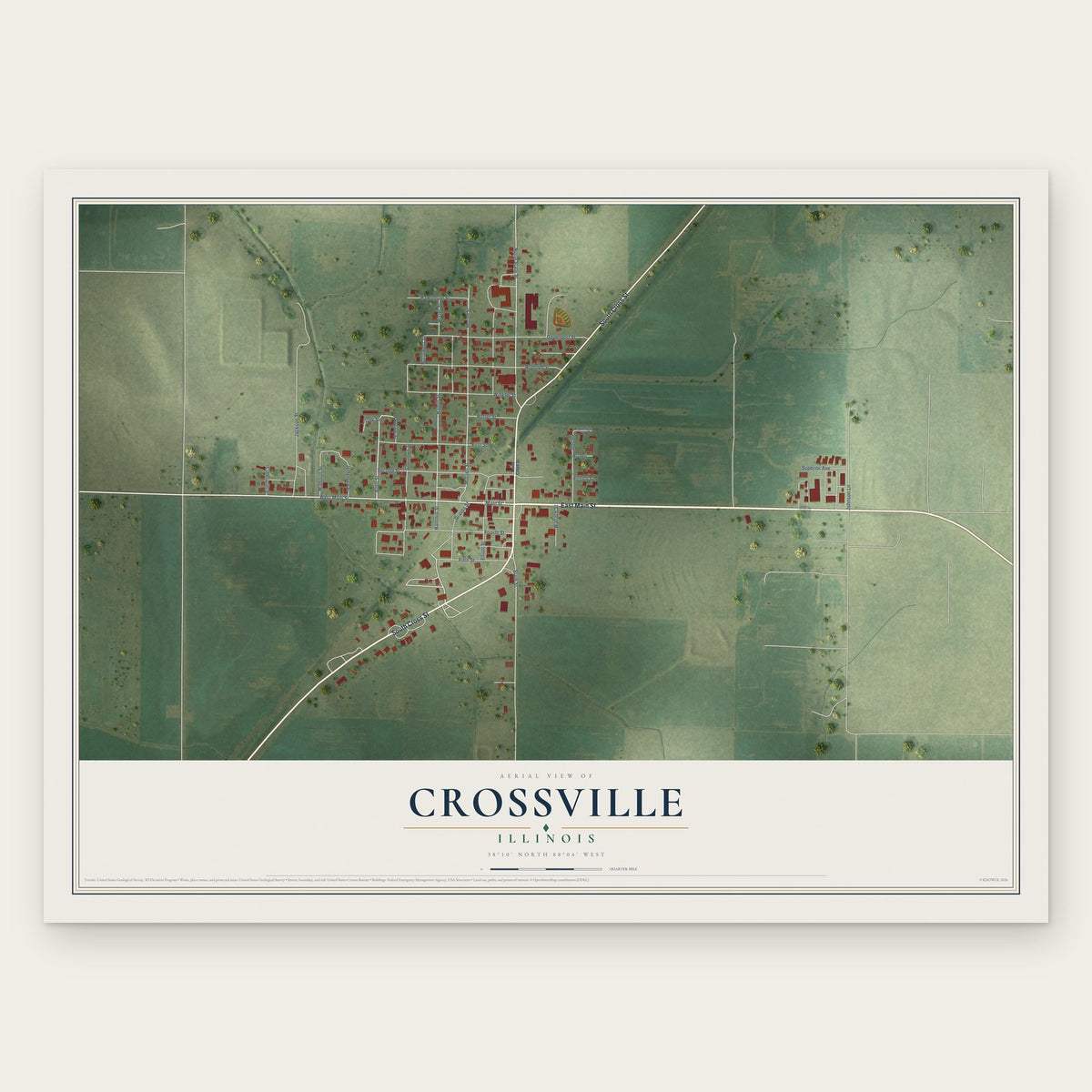 Crossville, Illinois map print, the full design