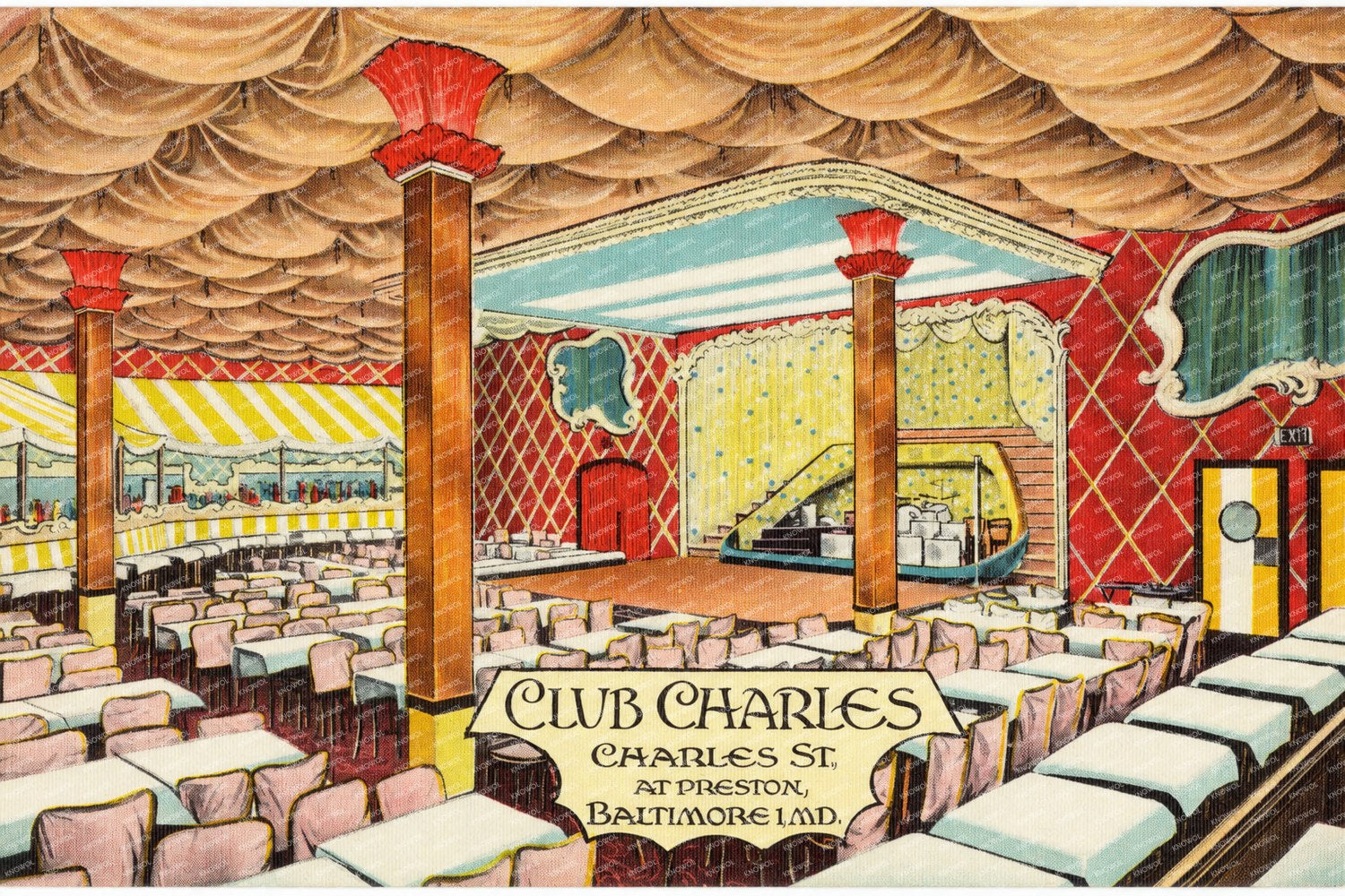 Club Charles, Charles St. at Preston, Baltimore 1, MD — Vintage Maryland Postcard