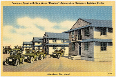 Company Street with new Army "Phantom" Automobiles, Ordnance Traning Center — Vintage Maryland Postcard