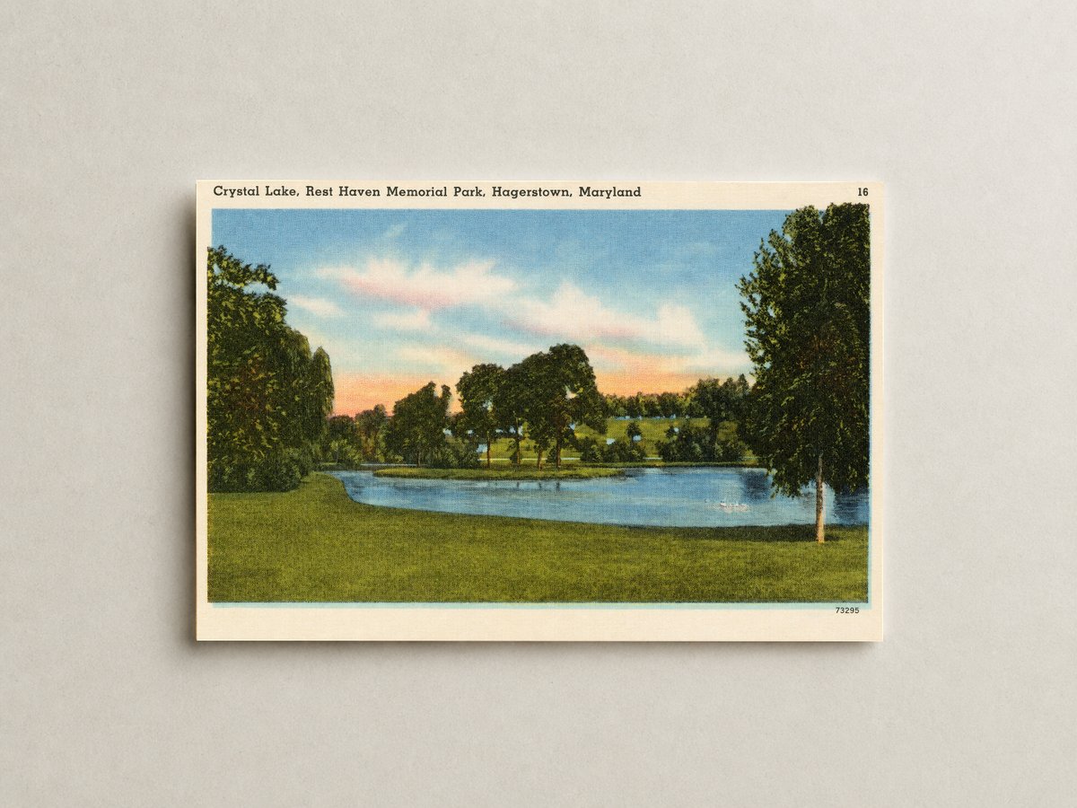 Crystal Lake, Rest Haven Memorial Park, Hagerstown, Maryland — Vintage Maryland Postcard