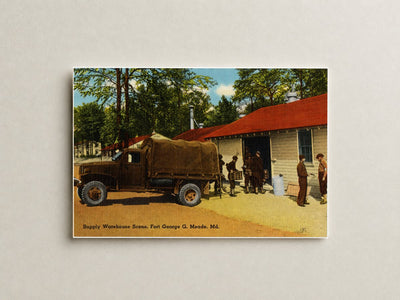 Supply warehouse scene, Fort George G. Meade, MD — Vintage Maryland Postcard