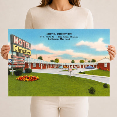 Motel Christlen, U. S. Route 40 -- 8733 Pulaski Highway, Baltimore, Maryland — Vintage Maryland Postcard