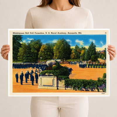 Midshipman roll call formation, U. S. Naval Academy, Annapolis, MD — Vintage Maryland Postcard