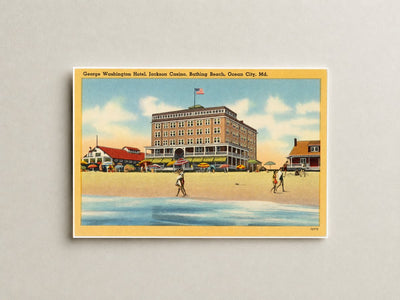 George Washington Hotel, Jackson Casino, Bathing Beach, Ocean City, MD — Vintage Maryland Postcard