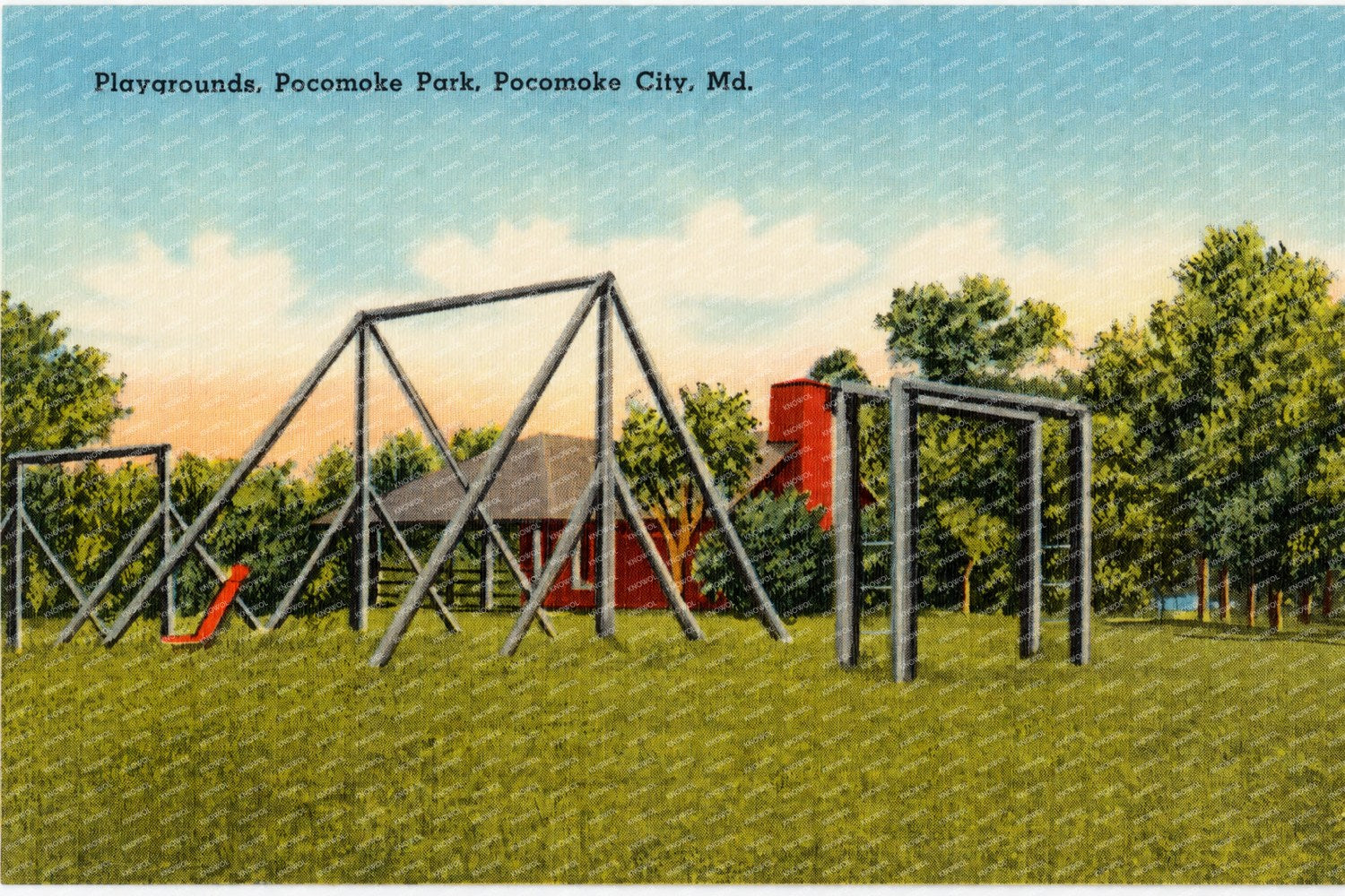 Playgrounds, Pocomoke Park, Pocomoke City, MD — Vintage Maryland Postcard