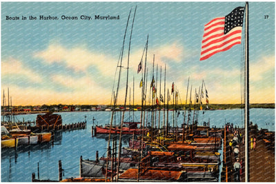 Boats in the harbor, Ocean City, Maryland — Vintage Maryland Postcard