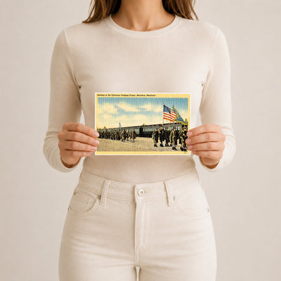 Arriving at the Ordnance Training Center, Aberdeen, Maryland — Vintage Maryland Postcard