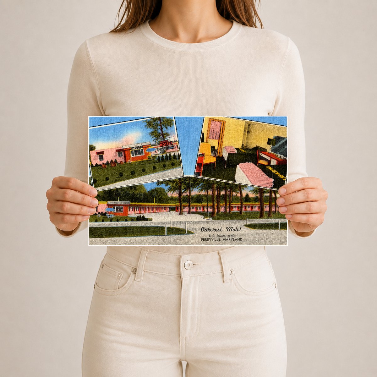 Oakcrest Motel, U.S. Route #40, Perryville, Maryland — Vintage Maryland Postcard