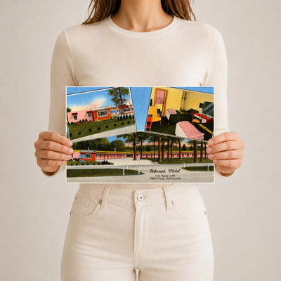 Oakcrest Motel, U.S. Route #40, Perryville, Maryland — Vintage Maryland Postcard