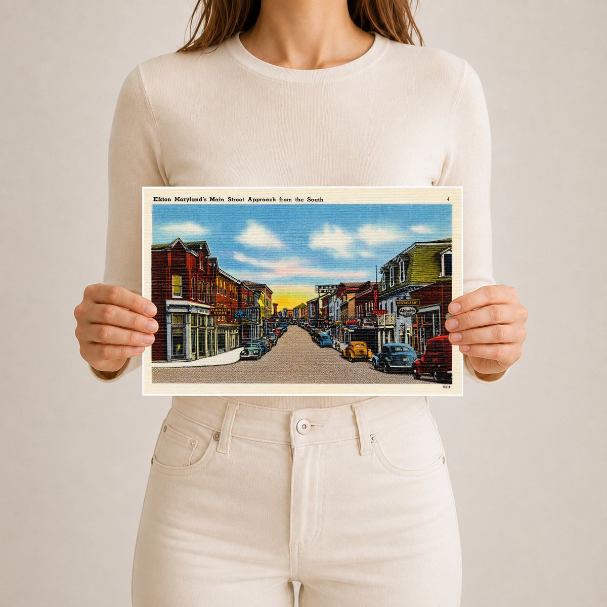 Elkton Maryland's Main Street approach from the South — Vintage Maryland Postcard