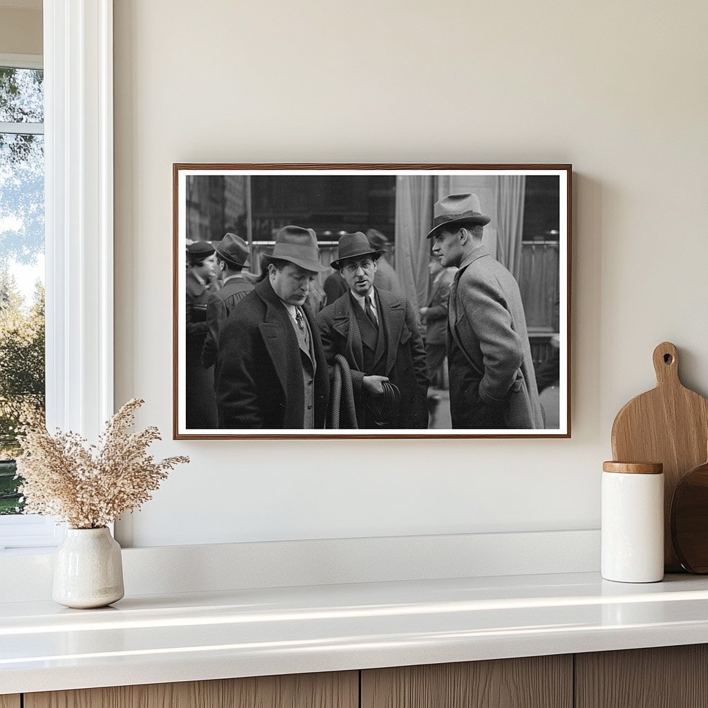 1936 New York City men conversing on 7th Avenue - Available at KNOWOL